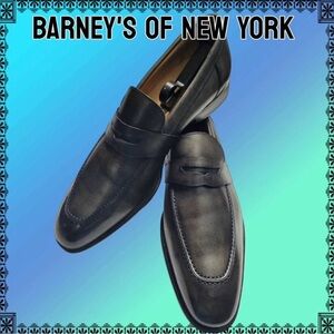Barneys New York grayish olive tone Leather Slip-Ons
